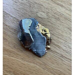 Abstract Metallic Silver & Gold Brooch Pin With Textured Design
